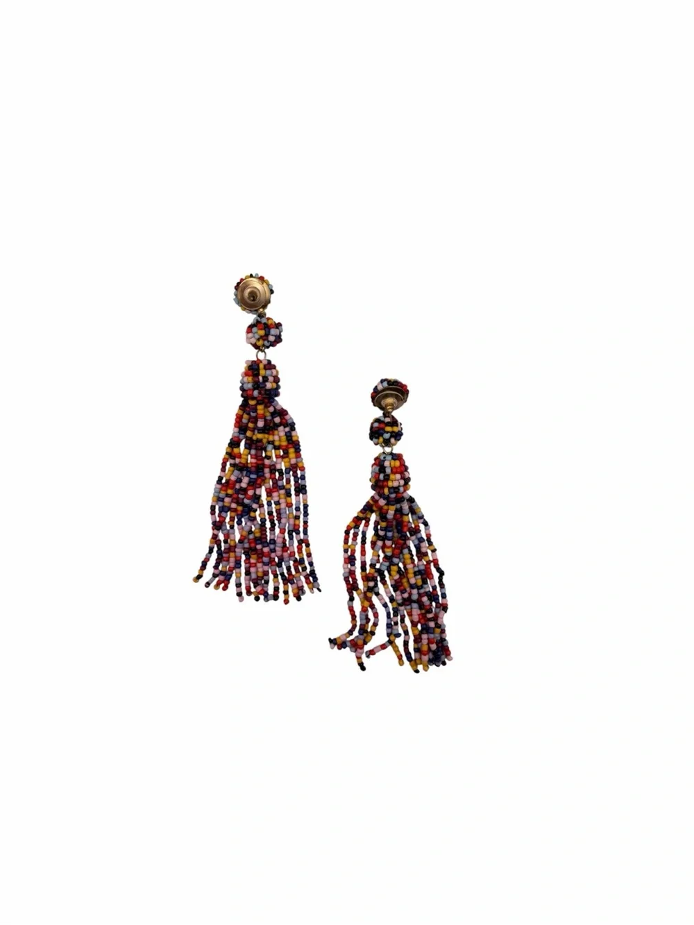 Vintage Multicolor Seed Bead Tassel Earrings Long Statement Boho NOS Unworn